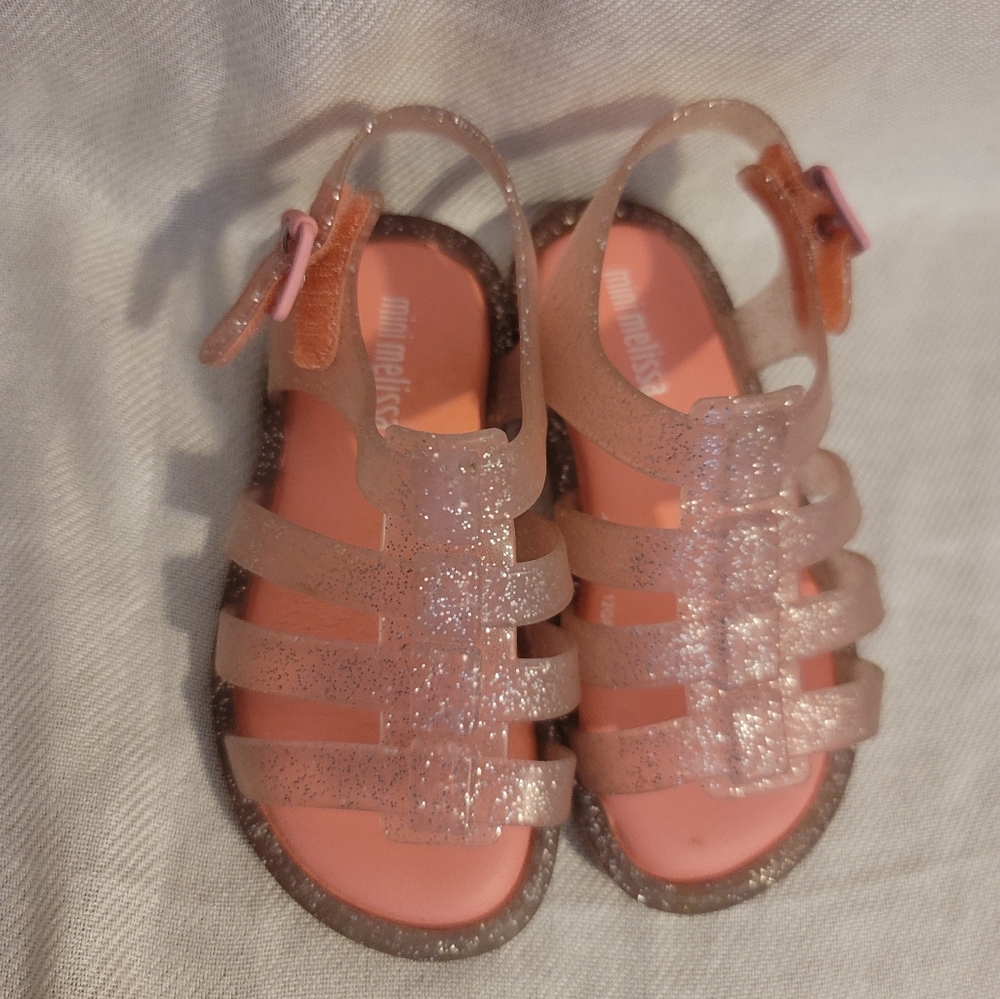 Mini  Melissa Pink rubber sandals  with sparkles Size 7